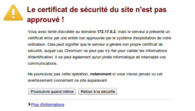 Screenshot: Example of the warning users receive when an SSL certificate expires.