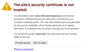 creenshot: Example of the warning users receive when an SSL certificate expires.